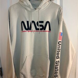 NASA Pullover Hoodie Sweatshirt Neon Riot Size L USA Beige *Broken In* Y2K 90s